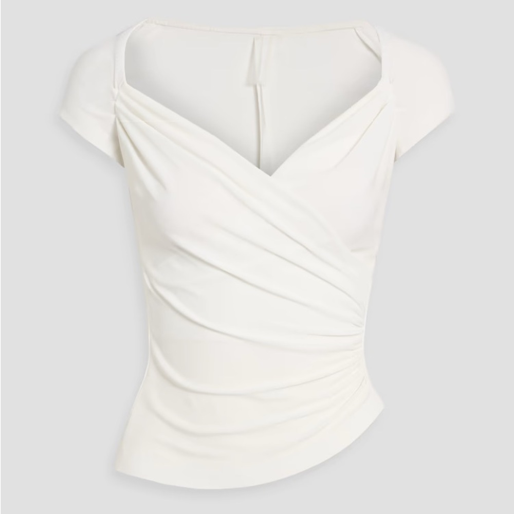 Brand New Norma Kamali Ivory Draped Stretch-Jersey Top